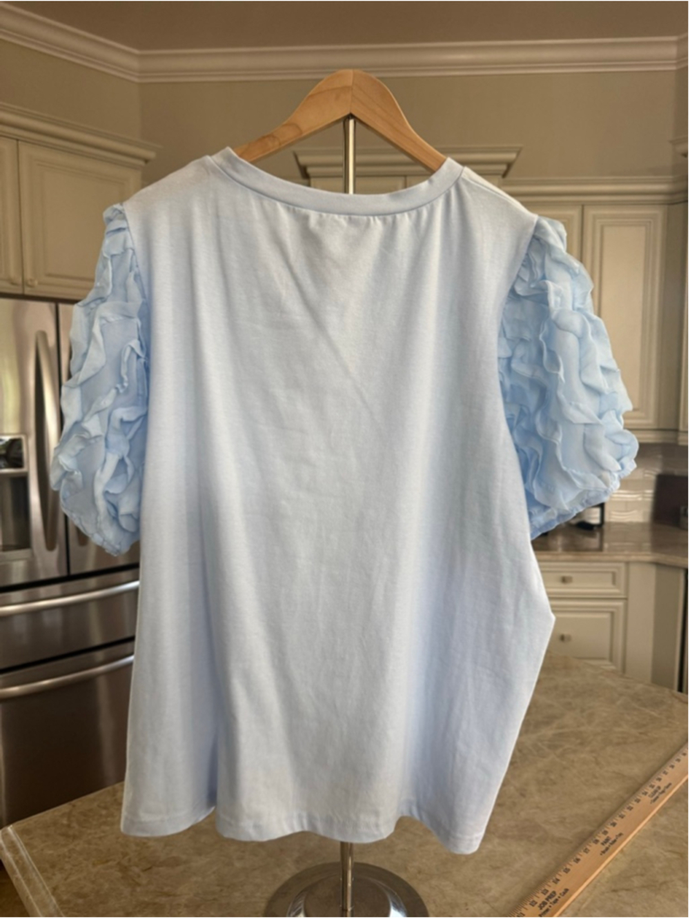 Ontwelfth Light Blue Ruffle Sleeve Short Sleeve Tee 1X - Picture 2 of 8